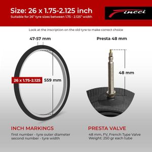 Chambre à Air Vélo Silverline - 26" X 1.95-2.35" - Valve Schrader Ou Presta - Pour VTT, BMX, Trekking - 8