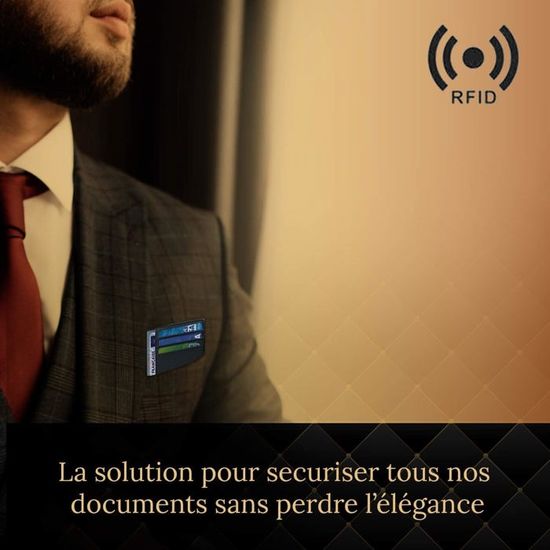 Porte-Carte Identité Français Cuir Véritable - Protection RFID Anti-Piratage - Portefeuille Minimaliste Noir