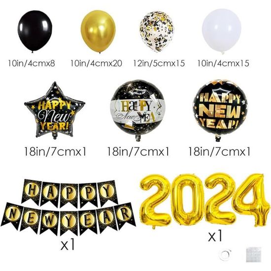 Decoration Nouvel An 2024, Deco Fete Nouvelle Année. Bonne Année Bannière +  2024 Ballons Géants + Accessoires Photo Booth Pr[J10890] - Cdiscount Maison