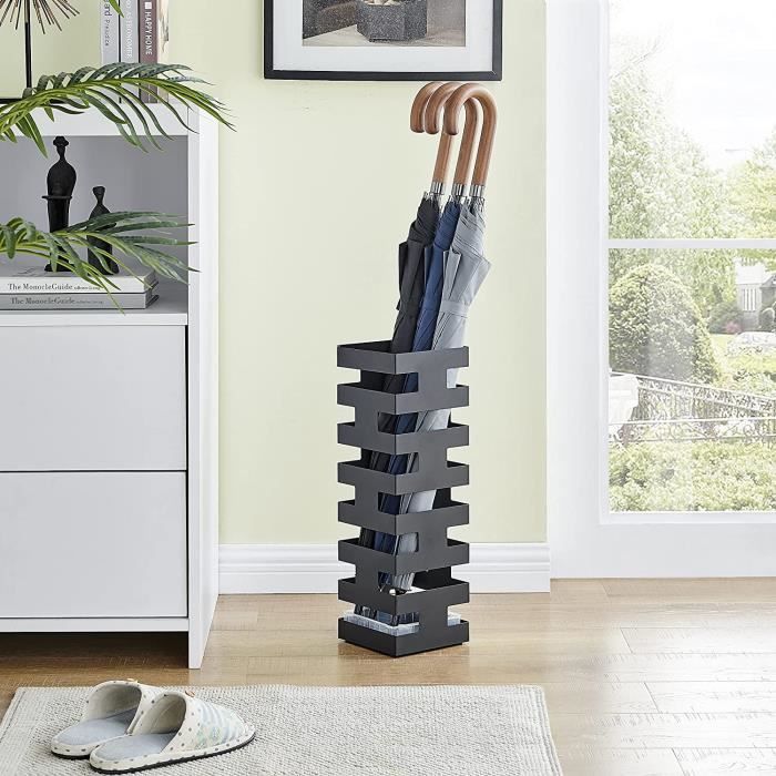 Porte-Parapluie Avec 4 Crochets WOLTU, Porte-Parapluie Avec 2 Zones Separees En Metal Antirouille Blanc 93963726