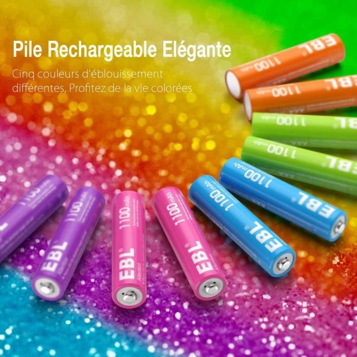 Piles rechargeables EBL AAA Piles Rechargeables，10pcs AAA Piles 1,2 V 1100  mAh Ni-Mh, Décharge Constante, Fonctionner Pl 8672 - Cdiscount Jeux - Jouets