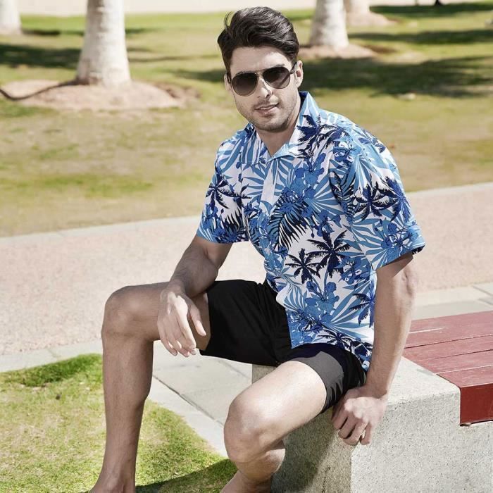 Chemise Hawaïenne Homme à Manches Courtes - Imprimé Floral Tropical, 100% Polyester, Décontractée