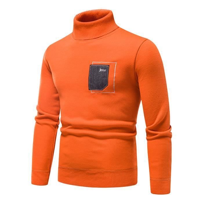 Sous Pull Homme Tricot Doublure Polaire Automne Hiver Orange
