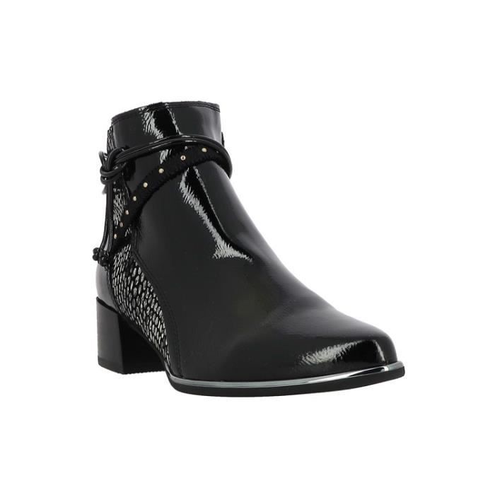 Bottines Femme FUGITIVE BANKS Talon Bloc 4cm Fermeture a Zip Vernis Noir Noir Cdiscount Chaussures