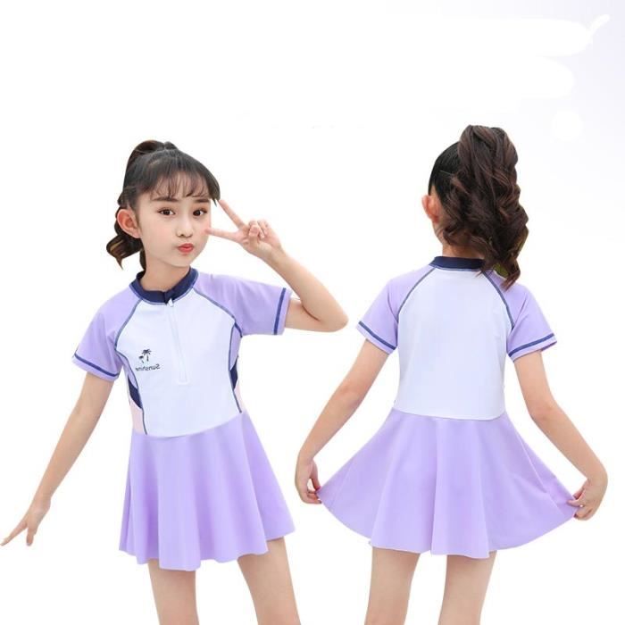 Maillot De Bain Une Pièce Manches Courtes Pour Fille - Rashguard Séchage Rapide - Natation, Plage, Surf (tailles 12-16 Ans) - 5