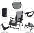 Chaise Longue inclinable,transat Bain de Soleil,fauteuil relax jardin, avec Support de Gobelet,Appuie Tête,Max 140KG,Gris-2