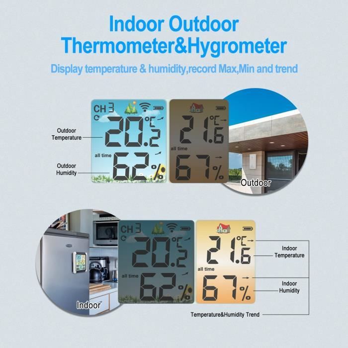Thermomètre intérieur extérieur sans Fil hygromètre Gadget de température  Domestique pour la Maison extérieure Voiture Accesso[456] - Cdiscount Jardin