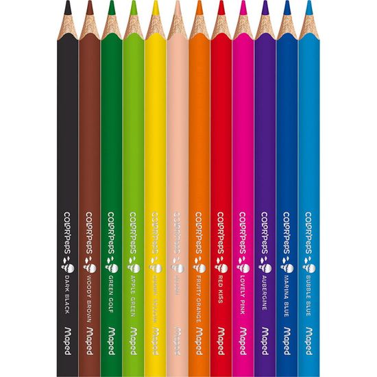 Maped Color'Peps – Pack Coloriage : 12 Crayons + 12 Feutres Ocean + 12 Craies Wax + Taille-crayon – Couleurs Vives