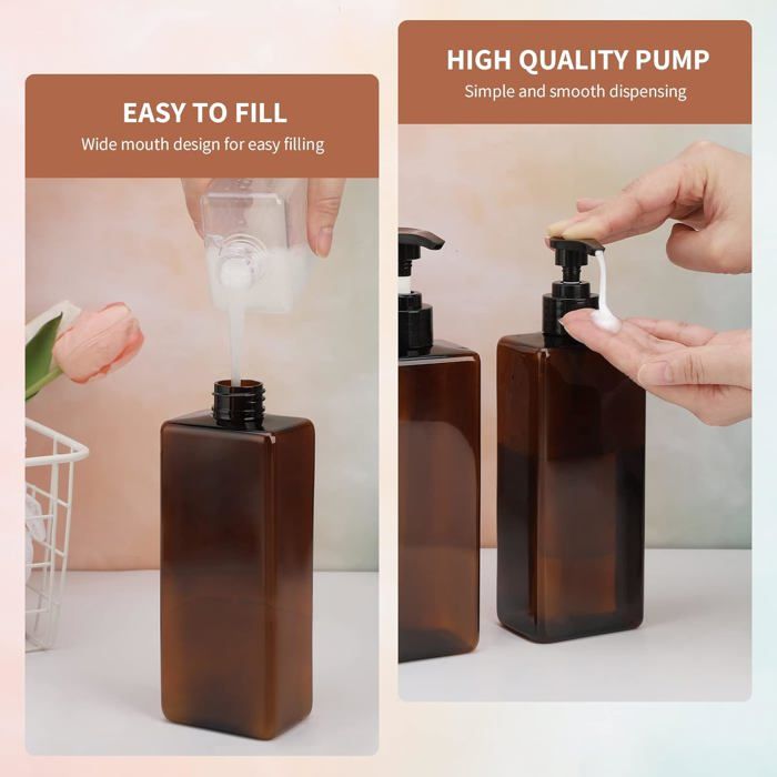 Lot De 3 Bouteilles Pompe 1L – Flacons Distributeurs Vides Transparents Carrés, Shampoing, Savon, Lotion
