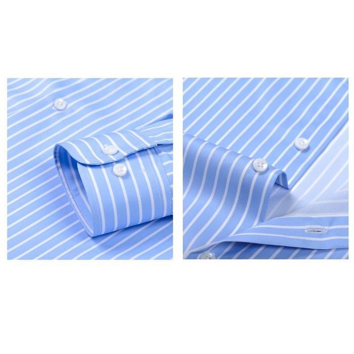 Chemise Slim Fit Double Col Homme Manches Longues Chemise Stretch Avec Poches Couleur Unie - Lac bleu Lac bleu - Prêt-à-Porter