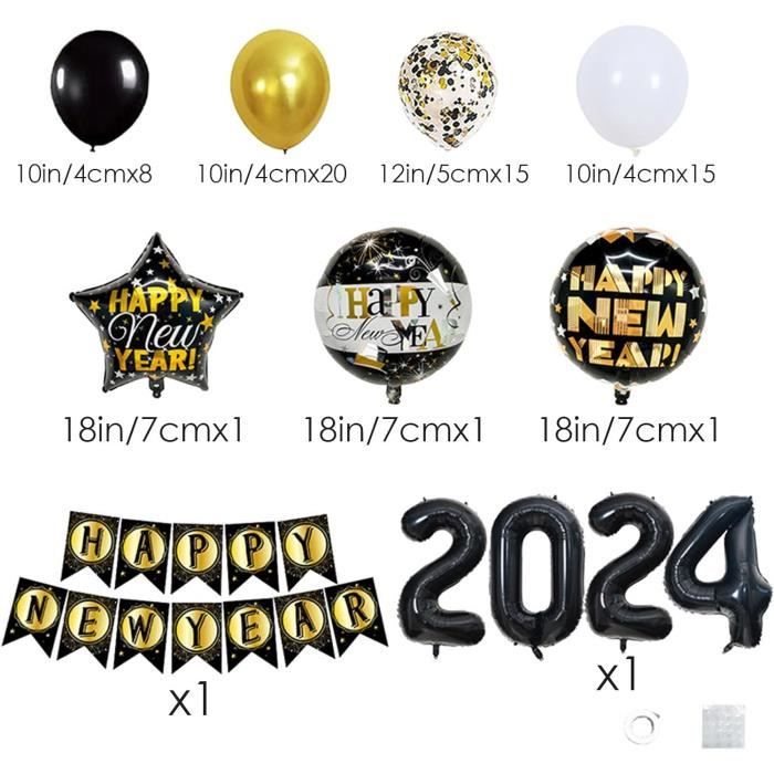 3 Set Decoration Nouvel An 2024 - Deco Fete Nouvelle Année - Bonne Année  Bannière - 2024 Ballons Géants, Ballons Or Et Noir [u16345] - Cdiscount  Maison