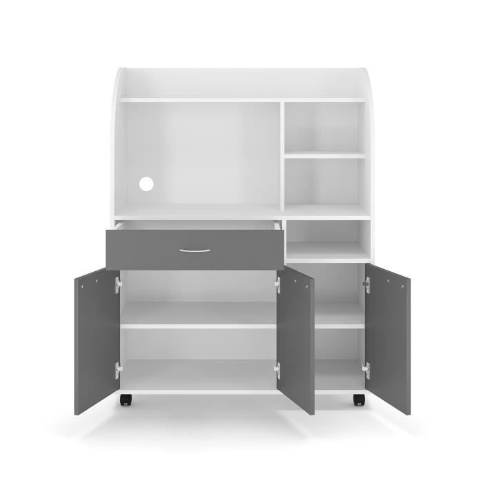 Meuble de Rangement Cuisine 3 Portes 1 Tiroir 4 Niches 100 cm X 40 cm X 130 cm COOKY Gris