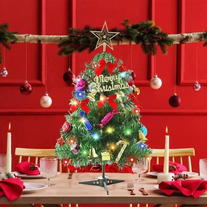Sapin De Noël Rose TIDEVAN 60 Cm - Avec Guirlande LED Et Décorations - Mini Sapin Pour Table Ou Bureau