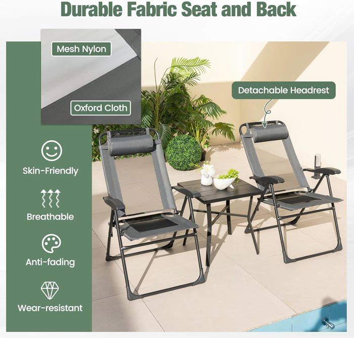 COSTWAY Lot De 2 Chaises De Jardin Pliantes Avec Accoudoirs, Chaises D'Extérieur à Dossier Haut Avec Cadre En Metal Fauteuil De Jardin En Teslin Respirant Pour Toutes Saisons Charge 150kgbeige 81949192