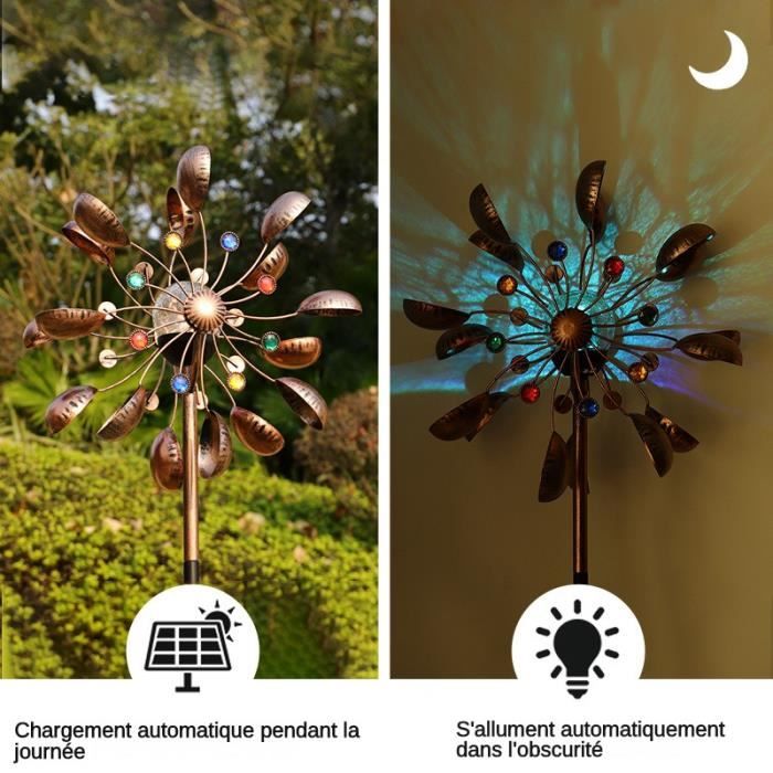 Moulin à vent solaire en métal pour jardin – Décoration artisanale – Dimensions 33 x 18 x 191 cm – Rotation bi-directionnelle – Roulements étanches Moulin à vent solaire en métal pour jardin – Décoration artisanale – Dimensions 33 x 18 x 191 cm – Rotation bi-directionnelle – Roulements étanches