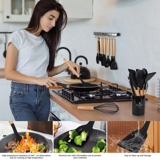 Lot De 40 Ustensiles De Cuisine En Nylon Noir - Anti-adhésif, Suspendables - Pour Cuisine, Pâtisserie