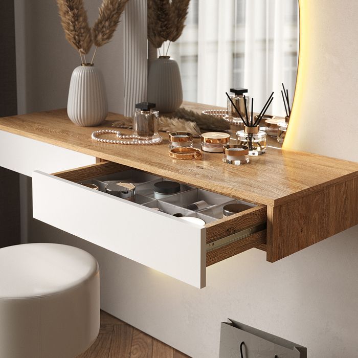 Coiffeuse Melisa, 120cm avec éclairage LED et tabouret, Blanc, Vicco ...