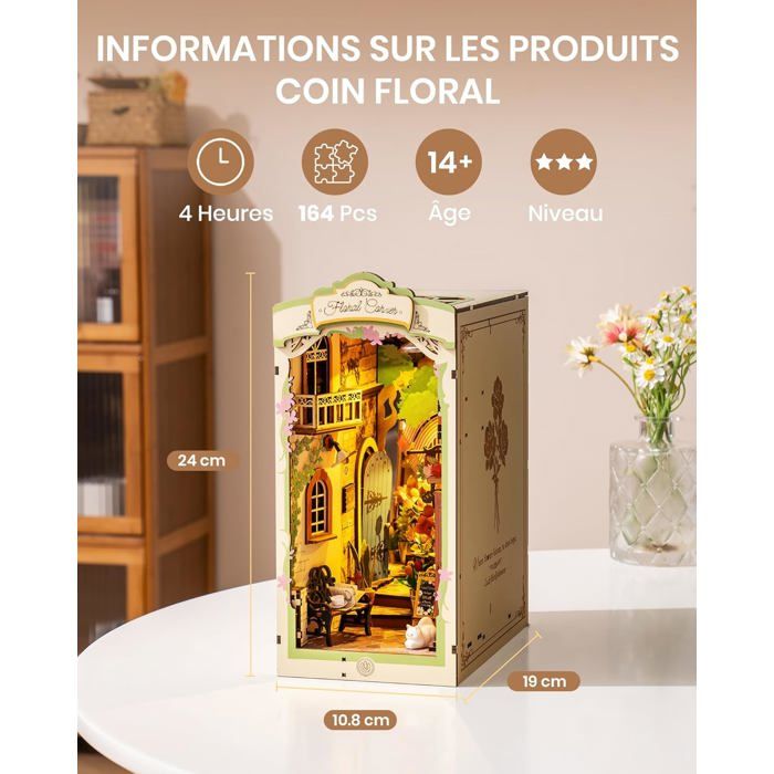 Kit DIY Book Nook - Maquette 3D Miniature Bibliothèque Avec LED - 888 Pièces En Bois - Décor étagère, Cadeau Créatif 14 Ans Et + - 4