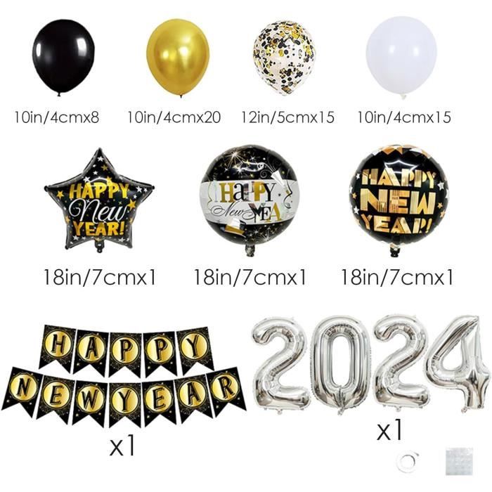 3 Set Decoration Nouvel An 2024 - Deco Fete Nouvelle Année - Bonne Année  Bannière - 2024 Ballons Géants, Ballons Or Et Noir [u16345] - Cdiscount  Maison