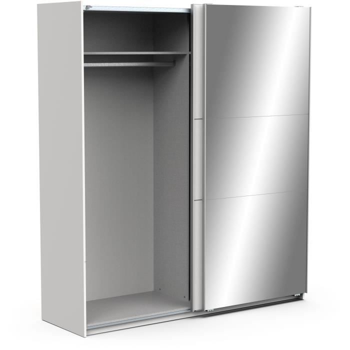 Armoire GHOST Décor blanc mat 2 Portes coulissantes + miroir L