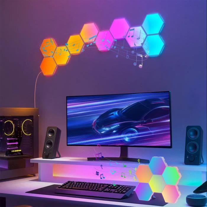 Lot de 6 lampes LED hexagonales intelligentes à distance - Lumière  hexagonale - Sensible au toucher RVB - Panneaux colorés à fixer au mur -  Pour