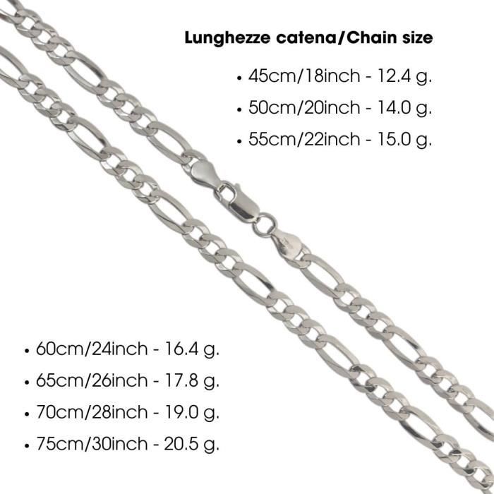 Chaîne Maille Figaro En Argent Massif 925/1000 - 6mm X 55cm - Bijou Homme Neuf Avec étiquettes