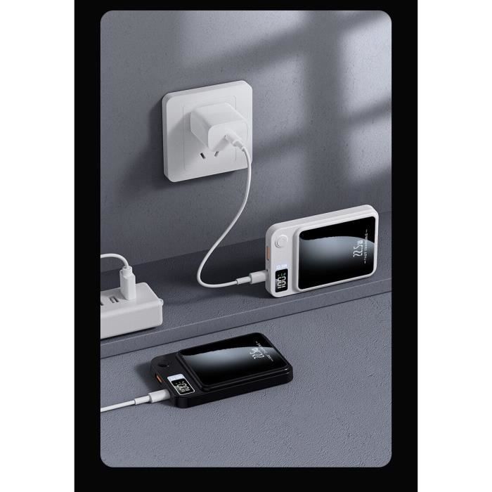 Batterie Externe Magnétique MagSafe Pour IPhone 12 à 16 Pro Max - Charge Rapide 22.5W, Sans Fil Et Filaire (câble Inclus), Portable Et Colorée - 13