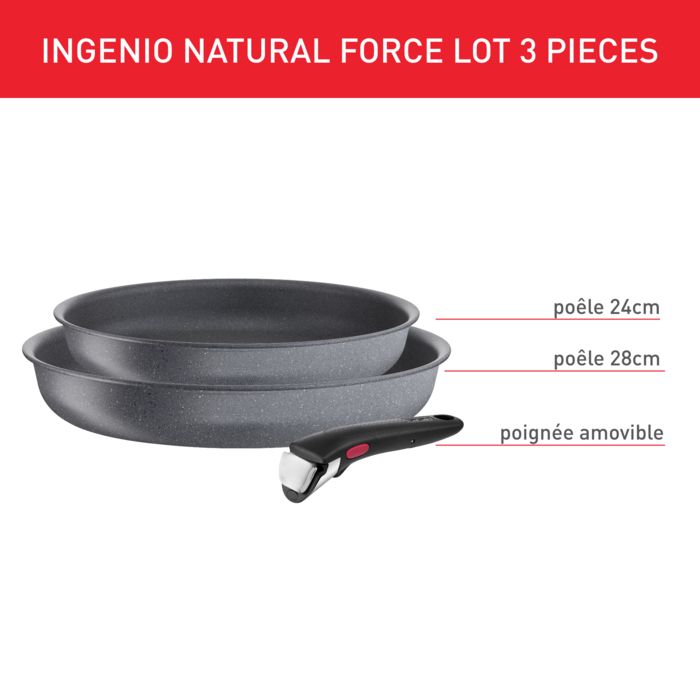 Tefal Ingenio Lot De 2 Poêles + Poignée Amovible, Induction, Revêtement Antiadhésif, Empilable, Compatible Lave-vaisselle, Fabriqué En France, Natural On L7669353, Gris