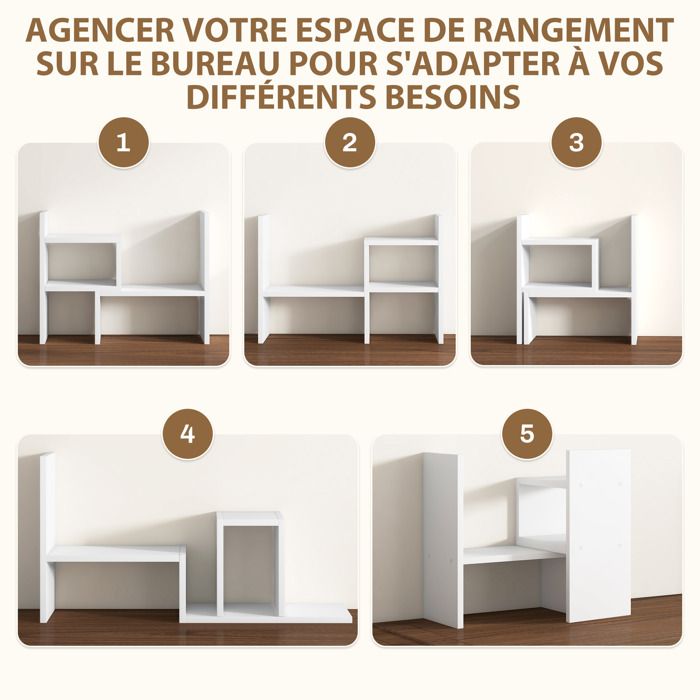 Étagère De Bureau Modulable HOMCOM 2 Pièces - Organiseur De Bureau En Bois Blanc