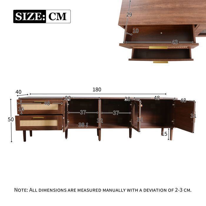 Meuble TV PIASKI Lowboard 180cm - Style Bois Old Style - Éclairage LED - Marron