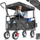 KESSER® Chariot de Transport Pliable avec Toit 4 Roues et 2 Poches en filet Charge Max. 550kg Chariot de Jardin et Plage Anthracite