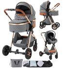 Poussette Magic ZC Poussette bebe Pousette trio 3 en 1 Avec sac à main Jusqu'à 15KG 0-3ans Hamac réversible Guidon réversible Gris