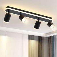 Homefire Plafonnier 4 Spots LED Noir - orientable 330°GU10 moderne 3000K blanc chaud en métal Spots de plafond, 18W+25W