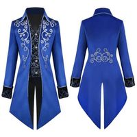 Bleu - XL - Manteau Victoria Steampunk Vintage pour Homme, Smoking Médiéval, Veste Brodée Renaissance, Costum