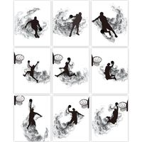 9 Pcs Décoration Murale de BasketBall de Silhouette Imprimée Peinture de Jouer au BasketBall d’Art Noir et Blanc Affiche de S [366]