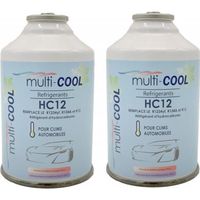 Lot de 2 Canettes réfrigérant MULTICOOL 12a , remplace le r12, r134a et 1234yf  - 160 grs - avec filetage 1/2 ACME-