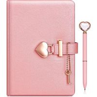Journal,Notebook,Journal en cuir,avec Coeur Cadenas et Clé +Stylo diamant en forme de coeur,pour les filles(rose)