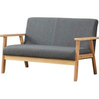 DRIPEX Canapé confortable 2 places - Tissu gris silver - Pieds de chaise en bois - Taille du siège: 106x47cm/41.7"x18.5"
