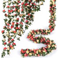 JANZDIYS - Lot de 8 Guirlandes de Fleurs Artificielles 2.4 m Vignes avec Feuillage Rose-pour Mariage Fête Jardin Anniversaire Décor