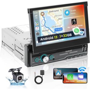 AUTORADIO 1G+32G Android Autoradio 1 DIN Carplay sans Fil avec écran Tactile Retractable 7 Pouces, Android Auto sans Fil Poste Radio.[Z931]