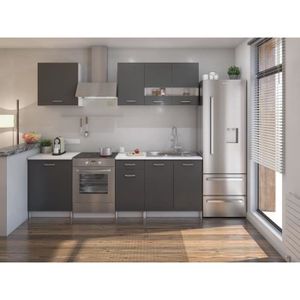 CUISINE COMPLÈTE EXTRA Cuisine Complète avec plan de travail L 240 cm - 6 éléments - Gris mat