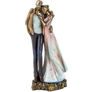 Moderne Sculpture deco personnage couple amoureux sur socle blanc/argent Hauteur 46 cm