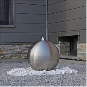 Tidyard Fontaine Sph/ère avec LED en Acier Inoxydable pour Jardin//Cour Blanc 40 cm