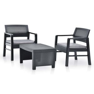 Ensemble table et chaise de jardin LIU-7385062541528-Salon de jardin 3 pcs Plastique Anthracite