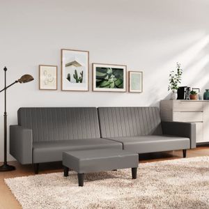 CANAPE CONVERTIBLE Canapé-lit à 2 places avec repose-pied Gris Simili