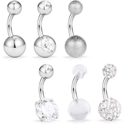 Piercing Nombril Acier Chirurgical - 6 Anneaux Banane 14G 10mm - Avec CZ - Lot 6 Pièces