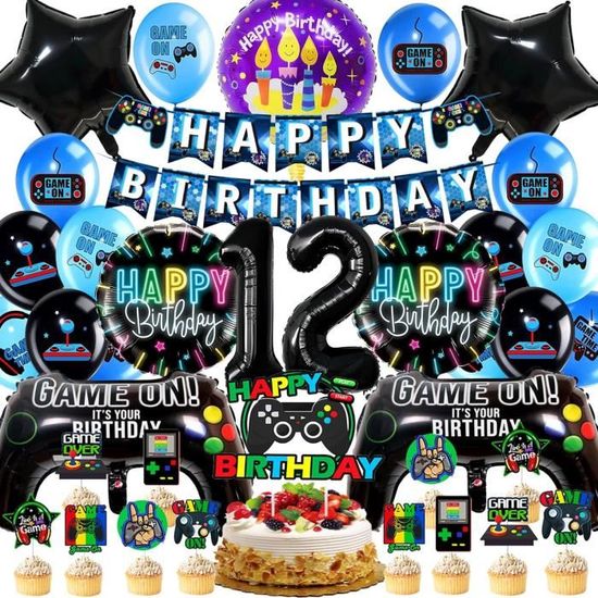Kit Déco Anniversaire Jeux Vidéo - 134 Ballons + 2 Aluminium + Ruban - Fournitures Fête Thématique