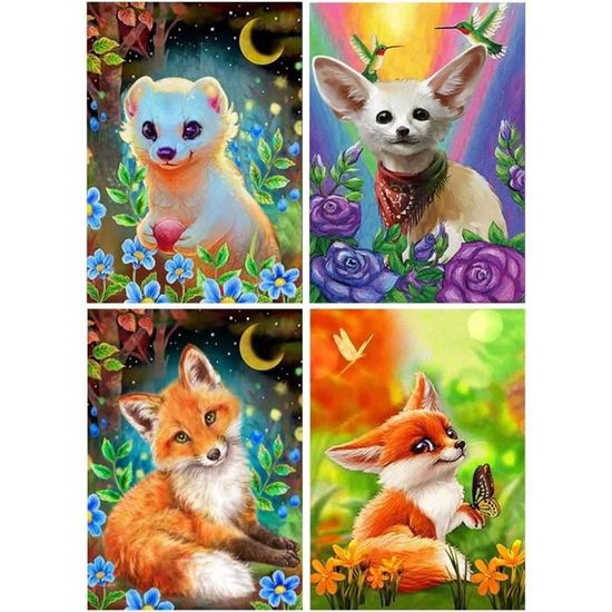 Kit Peinture Diamant 5D - Renard Endormi Et Fleurs (30x40 Cm) - Art Du Diamant Pour Adultes Et Débutants - Détente Et Décoration Murale