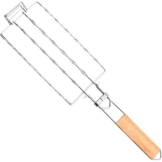 Panier à Barbecue En Acier Inoxydable Pliable Avec 2 Brosses - Pour Poisson, Viande, Légumes, 55x32 Cm