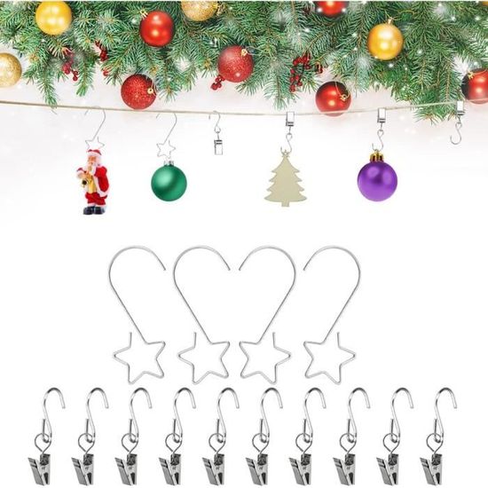 40 Pcs Crochet Noel d’Étoile+10 Pcs Pince Crochet Attache Boule de Noel